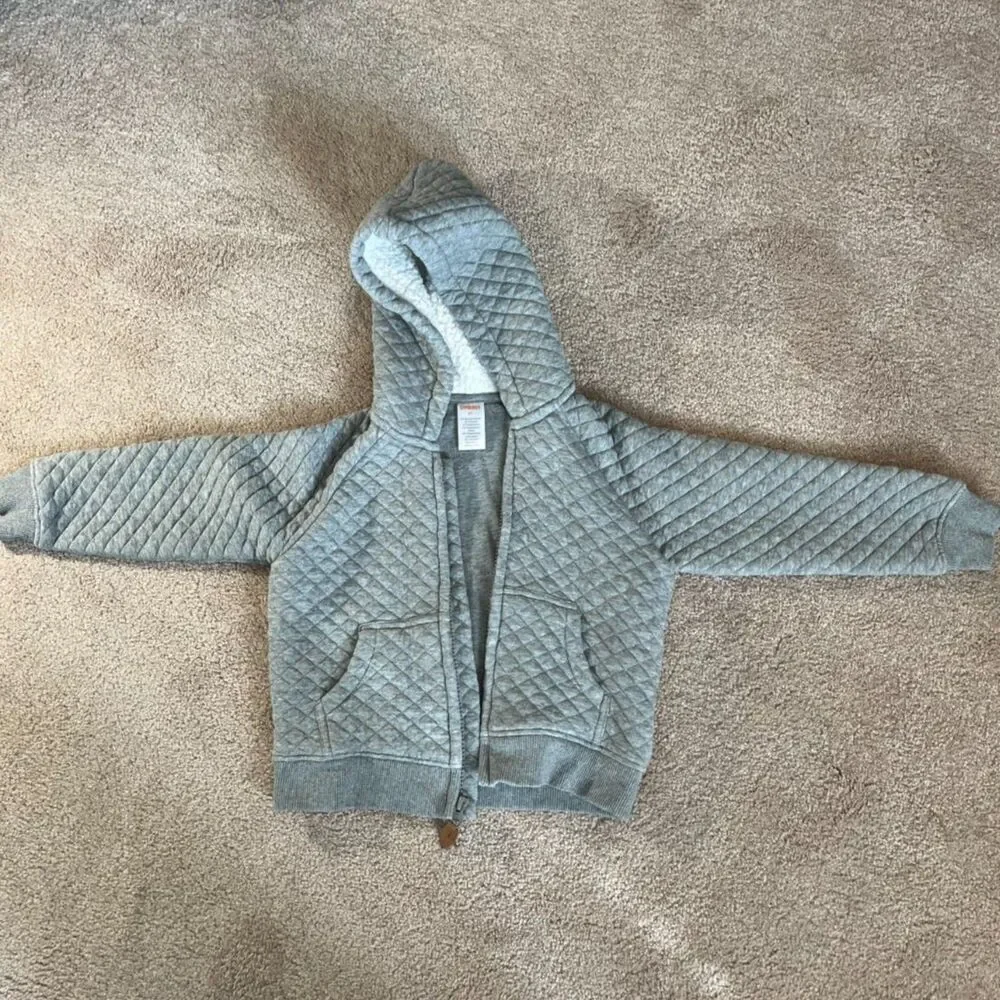 Gymboree Toddler Gray Quilted Zip-Up Hoodie Jacket Sherpa Lined Size 3T